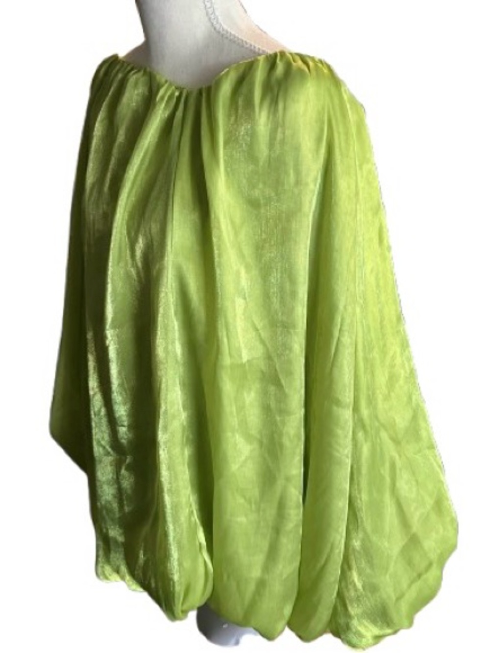 Oversized Mini Dress AKIRA Off-Shoulder Shiny Green Puffy Sleeved Large XL - Picture 8 of 13